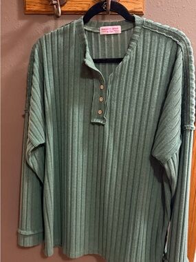 Ribbed Green Henley Sweater